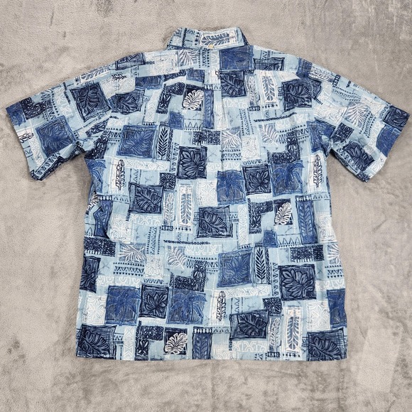 Reyn Spooner Shirt Mens Large Blue Hawaiian Aloha Button Front Hawaii Print - Picture 2 of 12